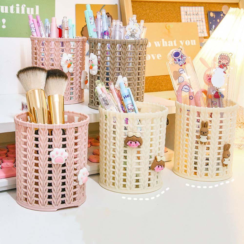

Rattan Makeup Holder Storage Basket Pencil Box Pen Holder Desktop Storage Box Brush Organizer 2