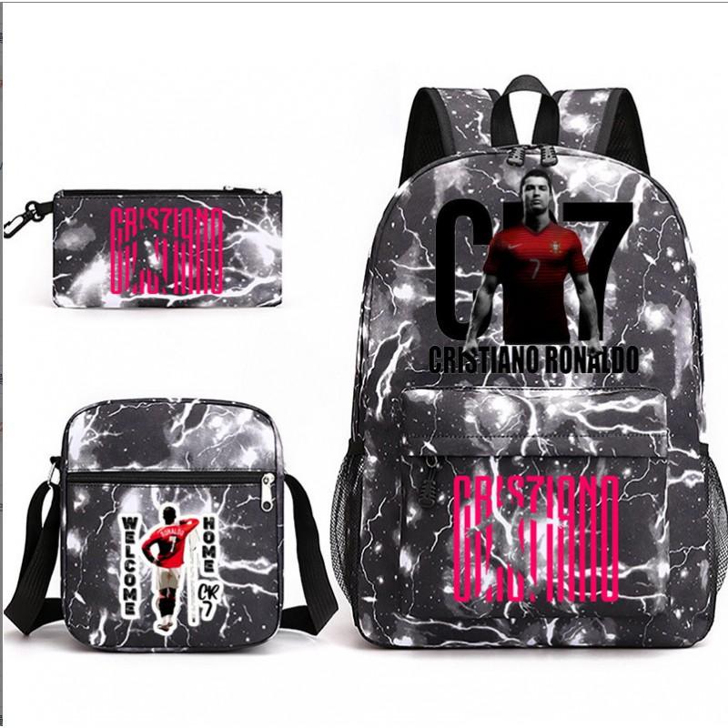 Set Zaino Scolastico Cristiano Ronaldo per Bambini Ragazzi Ragazze 15L Tessuto Oxford Borsa a Doppia Tracolla con Spallacci Imbottiti Traspiranti