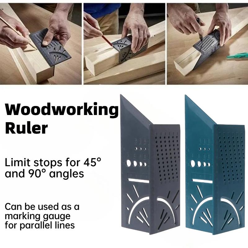 New Arrival Woodworking Gauge Ruler 3D Mitre Angle Measuring Square Measure Tool 45 Degree and 90 Degree with Carpenter Pencil