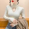 Korean Style Beaded High Neck Knitwear for Women - Long Sleeve, Hollow Out Slim Fit Sweater for Autumn/Winter