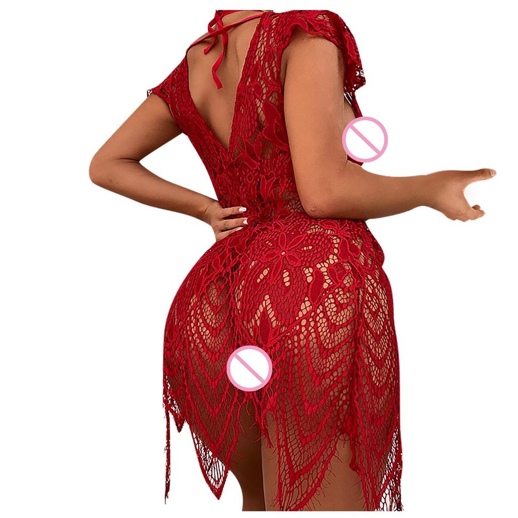 Set din trei piese de lenjerie sexy din dantela pentru femei, fără spate