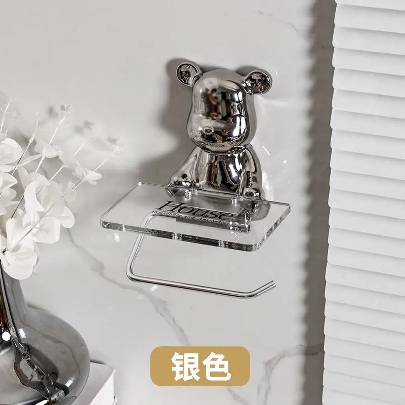 Electroplated Bear Tissue Holder Acrylic Wall Mounted Paper Holder Toilet Roll Paper Holder Bathroom Wall Mounted Storage Rack