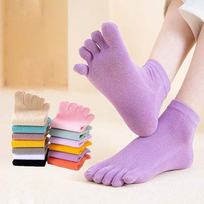 ! Meias de Dedos Femininas com Dedos Separados Verão Cor Sólida Algodão Meias de Cinco Dedos Mulheres Cano Baixo Meias de Tornozelo Yoga Esporte