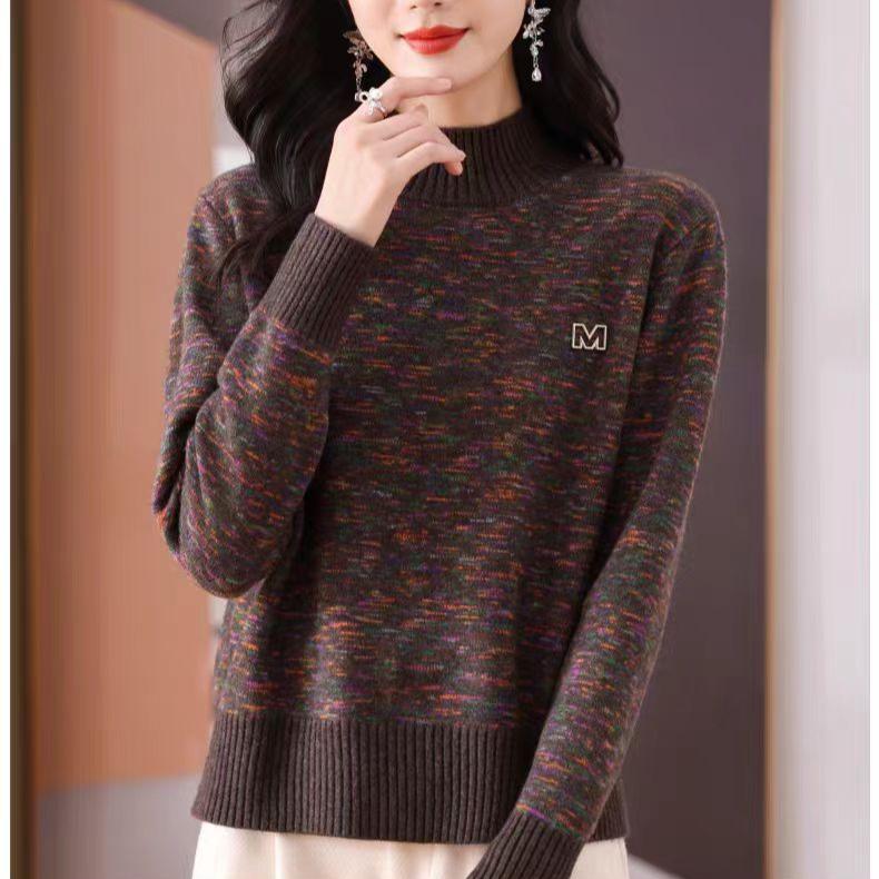 Cashmere Sweater Women Half Turtleneck Pullover Thickened Knitted Sweater and Loose Solid-colored Base Layer