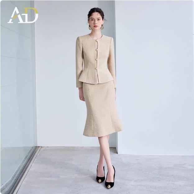 Costum Rochie Khaki de Toamnă pentru Femei cu Coadă de Pește - Stil OL Profesional Slim Fit