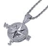 European and American Compass Compass Shaped Personalized Pendant Full of Zircon Trendy Brand Mens Necklace Accessories