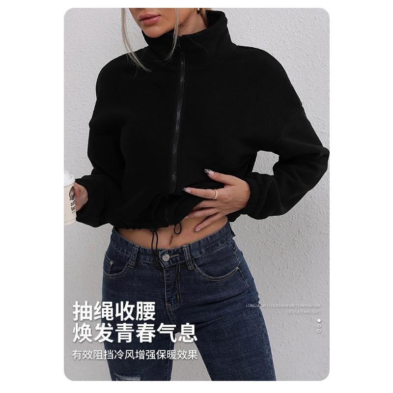Women S Fleece Jacket Thick Warm Loose Stand Collar Zip Up Long Sleeve Autumn Winter