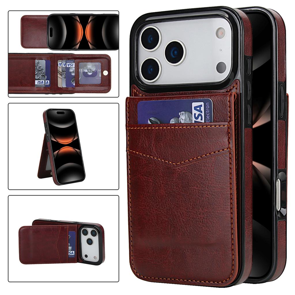 Stand Flip Card Holder Phone Case for For IPhone 17 Air 16E 16 Pro Max 15 14 Plus 11 13 12 Mini XR XS Wallet Retro Leather Cover
