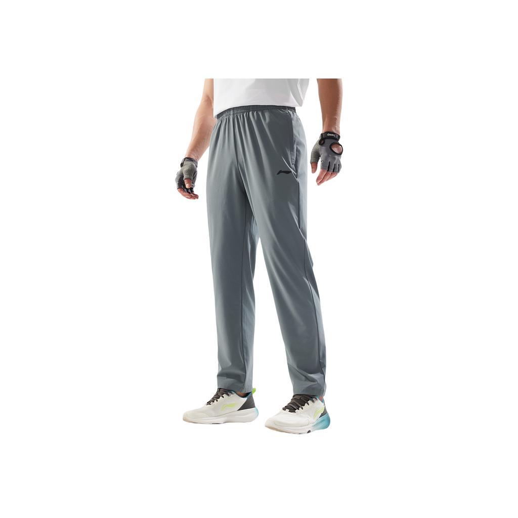 Li Ning Fitness Series Solid Color Casual Simple Lace-Up Knitted Sports Pants Men Pants Storm-Gray AYKV141-4