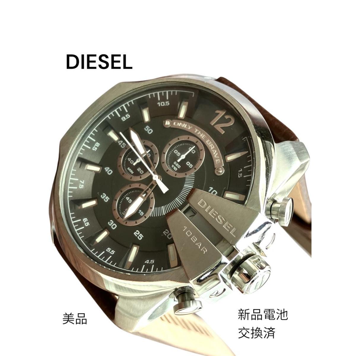 Used DIESEL Men s Watch Chronograph Dark Gray Dial New Battery Replaced Good Condition