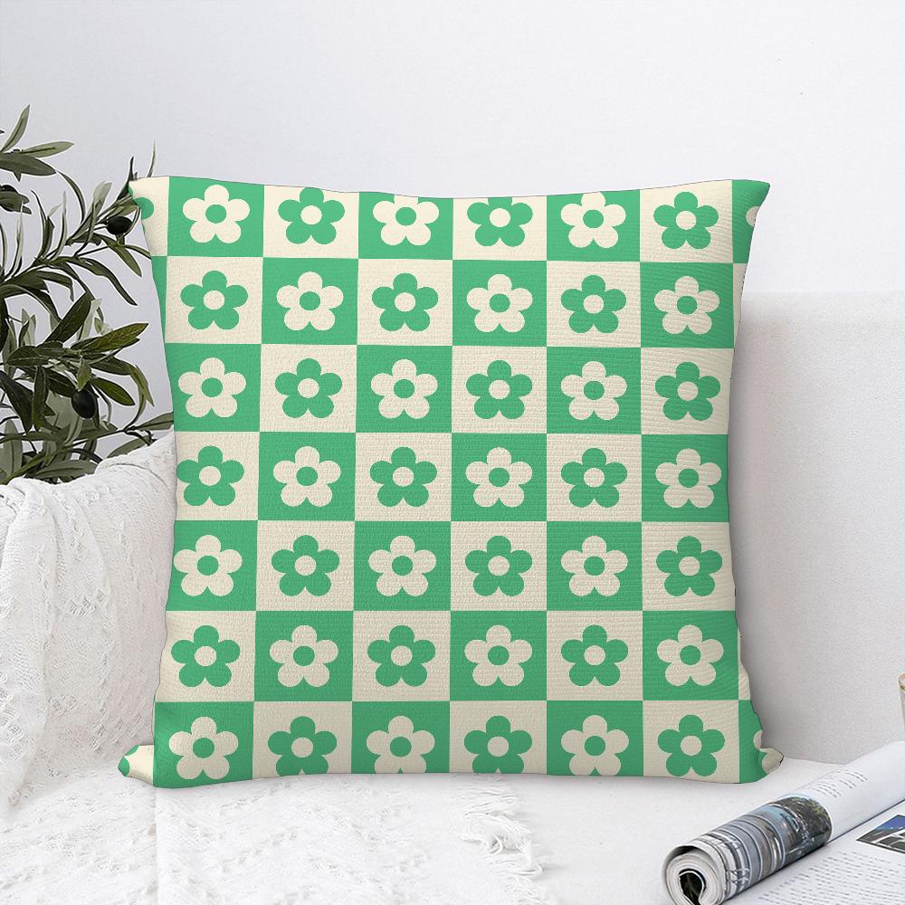 Checkered Flower Pattern Pillow Case Sofa Decorative Home Double-sided Printing Short Plush Cushion Cover Throw Pillow Cover