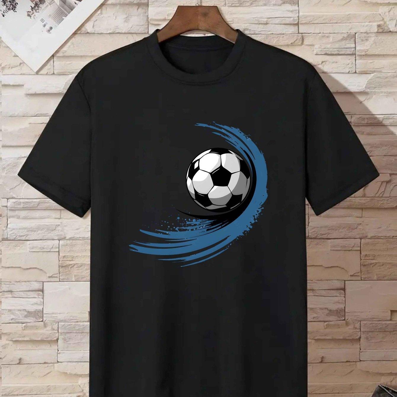 

Графическая футболка для футбола Красная с дизайном футбольного мяча Дышащий хлопок Короткий рукав Круглый вырез Повседневная спортивная футболка 4XL