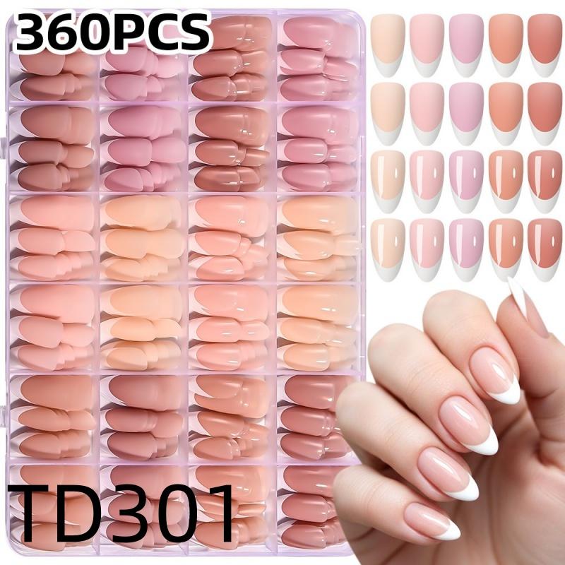 Almond Shape French Fake Nails Light Pink Full Cover Press On Nails White Edge Design Simple False Fingertips