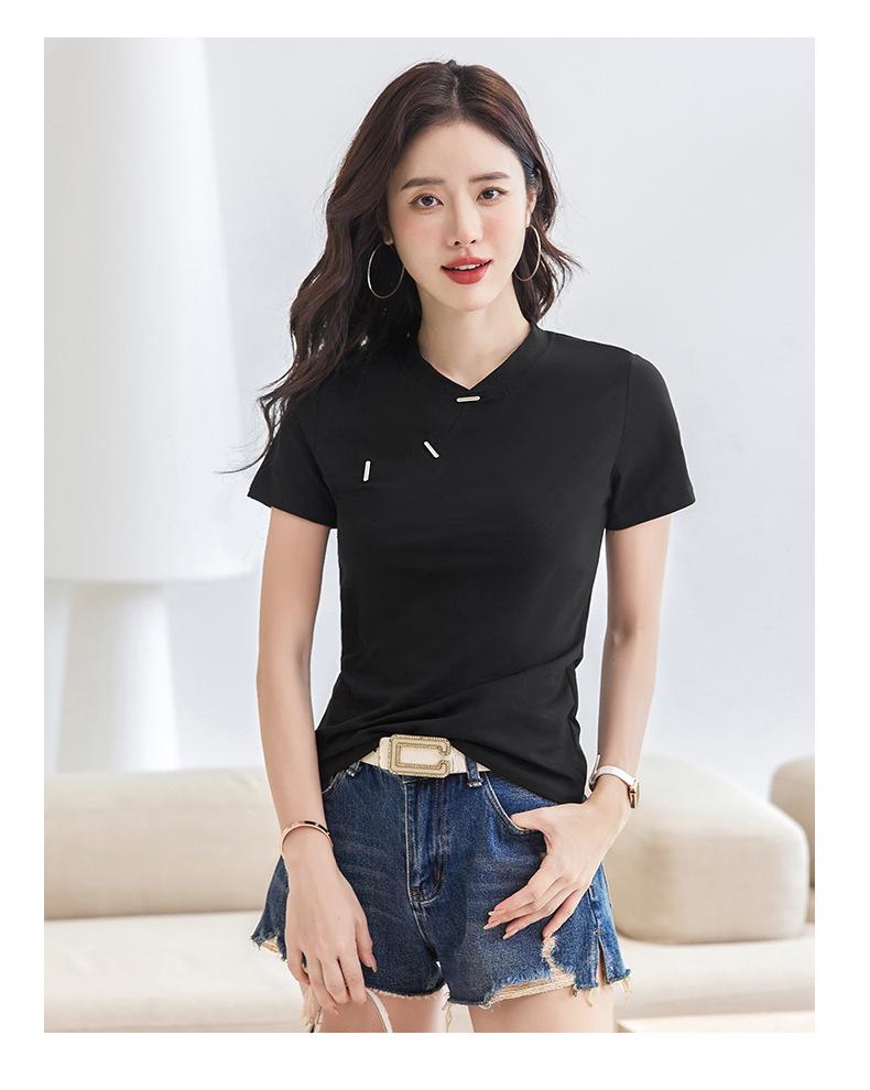 Enhanced Slim Fit Minimalist Cotton T-Shirt with Chinese and Korean Style Buttons - Short Sleeve Women's Top