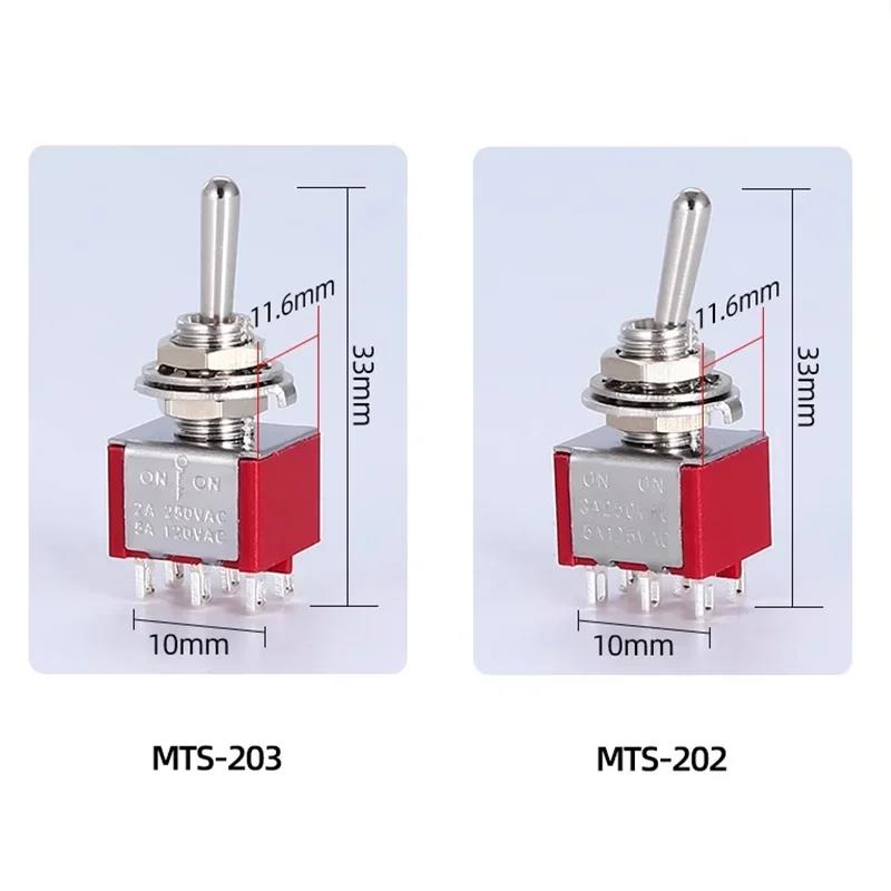 10pcs 3/6 Pin Mini Switches MTS-102 103 MTS-202 203 Toggle Switch ON-OFF-ON Micro Switch with Solder Terminal Waterproof Cap Switches Oil Pressure 6