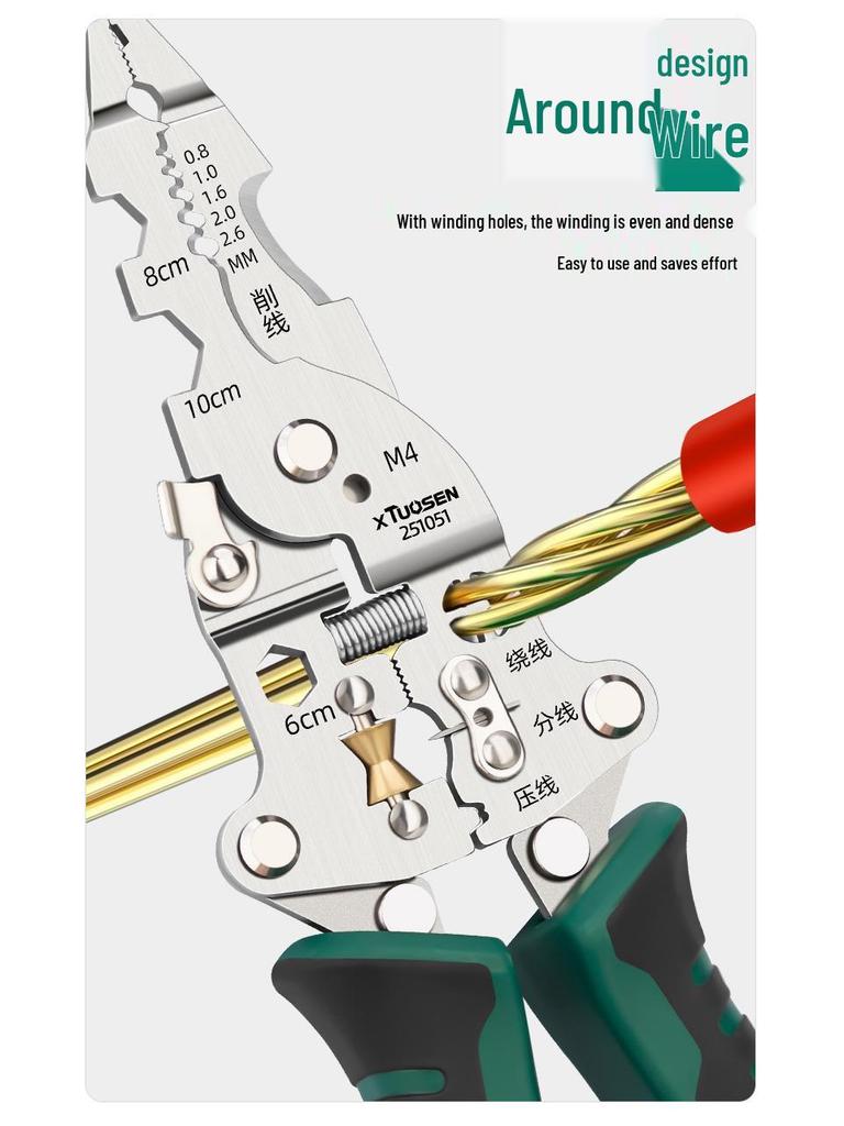 Tuosen Electrician's Multifunctional Cable and Wire Stripper Pliers with Voltage Tester