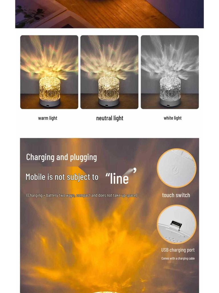 Romantic Rotating Aurora Projector: Water Ripple Atmosphere and Night Light
