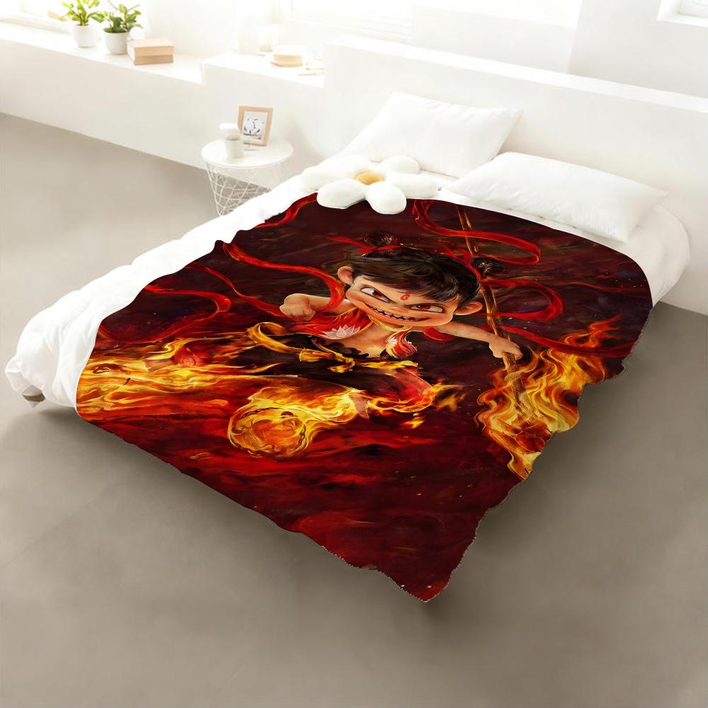 Movie Nezha Throw Flannel Throw Blanket: Soft Kid-Friendly Warm Anti-Static All Season Washable Couch Bed Home