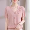 2026 Summer Ice Silk Blouse & T-Shirt Set for Moms and Seniors