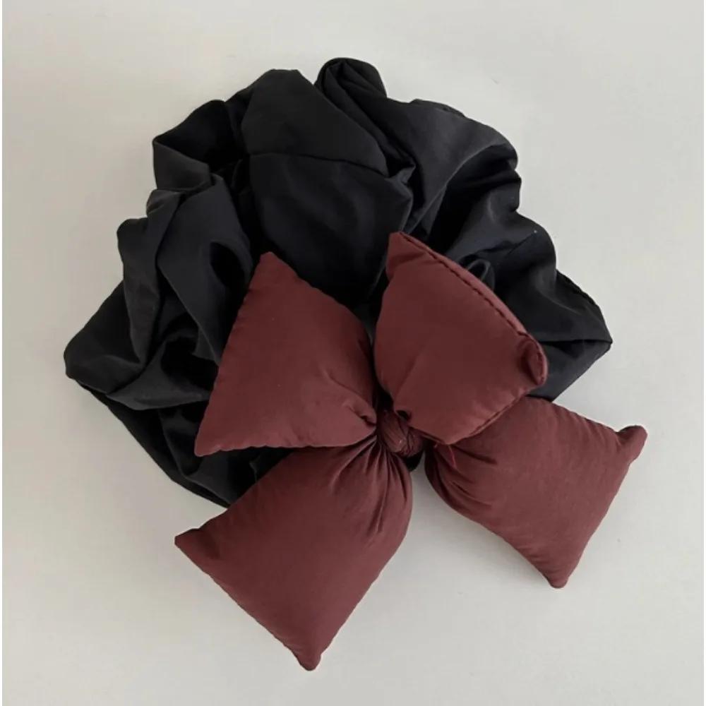 Oversize Black Bow Scrunchies Hair Ties Women Girls Solid Rubber Big Elastic Hair Bands Rope Ponytail Hair Accessories Winter