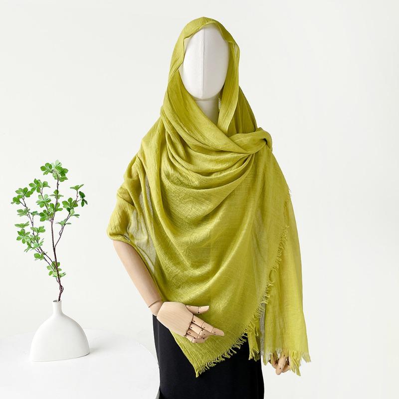 Summer Versatile Cotton and Linen Scarf Shawl Lengthened Solid Color Yarn Shawl Sunscreen Shawl Simple Scarf Silk Scarf Women