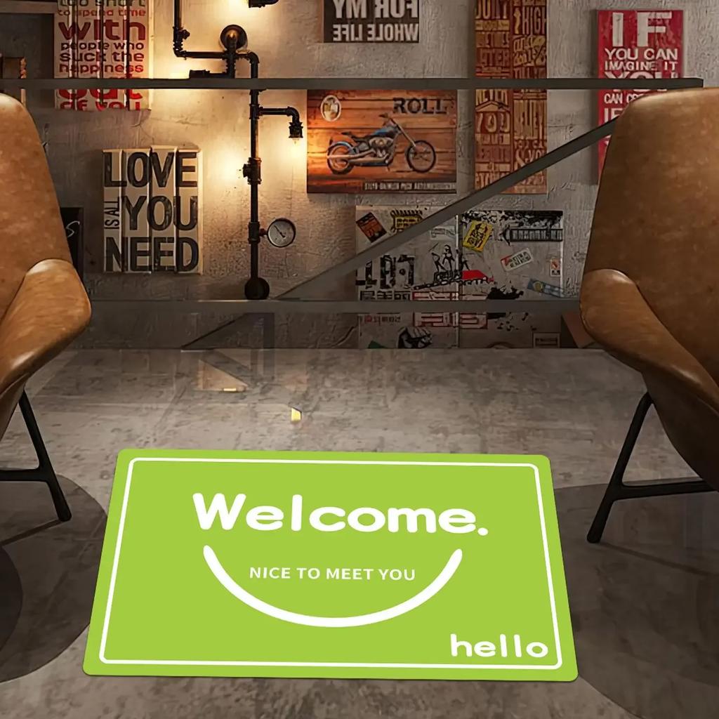 Simple English Letter Welcome Door Stickers Shopping Mall Store Scene Floor Decorative Smiling Face Poster Display Window Decor