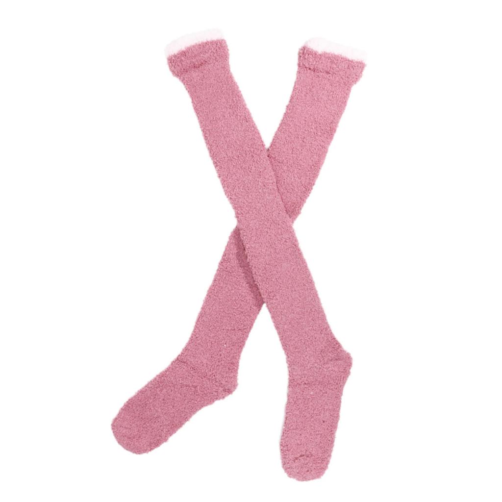 1 para damskich ciepłych pluszowych skarpet do uda zimowe koralowe polarowe skarpetki za kolano długie do domu spania na podłodze jednolite kolory