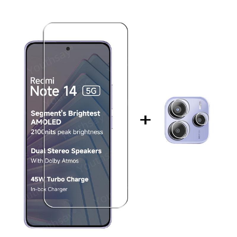 Vollständiges Gule Glas für Xiaomi Redmi Note 14 5G Gehärtetes Glas Redmi Note 14 Displayschutzfolie Kameraobjektivfolie Redmi Note 14