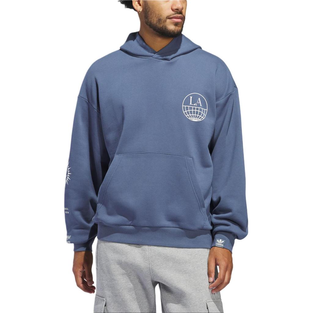 adidas Originals La To The World Grafická Módní Sportovní Mikina s Kapucí Unisex Mikiny Inkoustově Modrá Bílá JI6956
