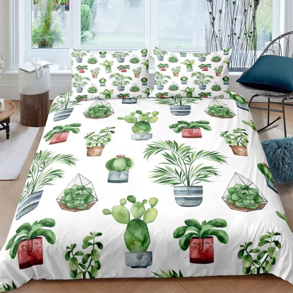 Green Cactus Down Comforter Set Bedding Set 3-piece Duvet Cover Set