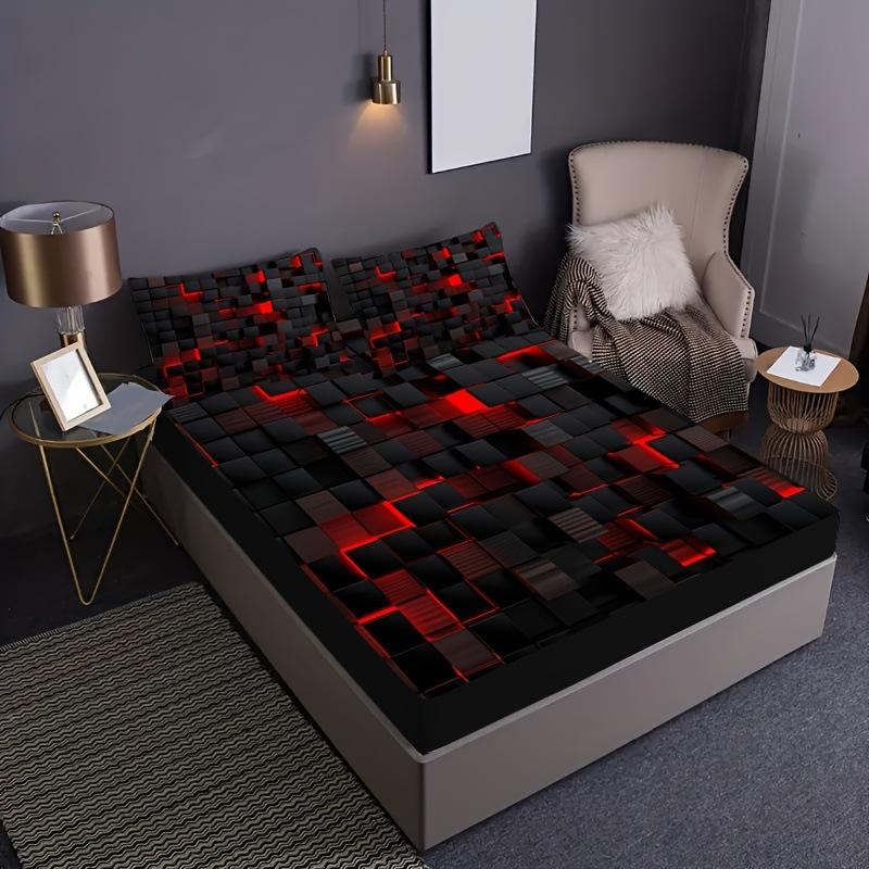 3D Visual Geometric Art Pattern Bed Hat Three-Piece Digital Printing Bedding Bed Hat Three-Piece Set