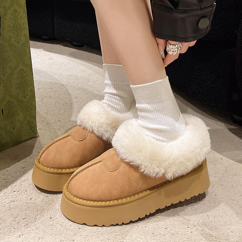 2025 New Popular Winter Velvet Platform Women's Shoes, Northeast Large Cotton Shoes, Leather Surface, Snow Boots, Women's Fur Integrated
