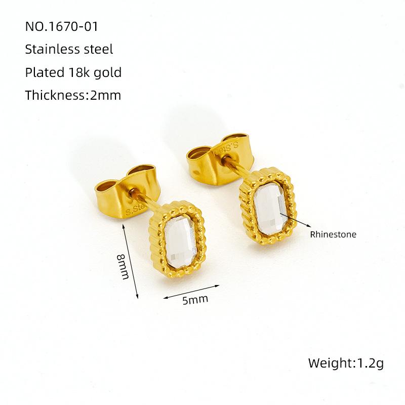 Fashion Versatile White Zircon Square Stainless Steel Stud Earrings Necklace Set French Simple Titanium Steel Decoration