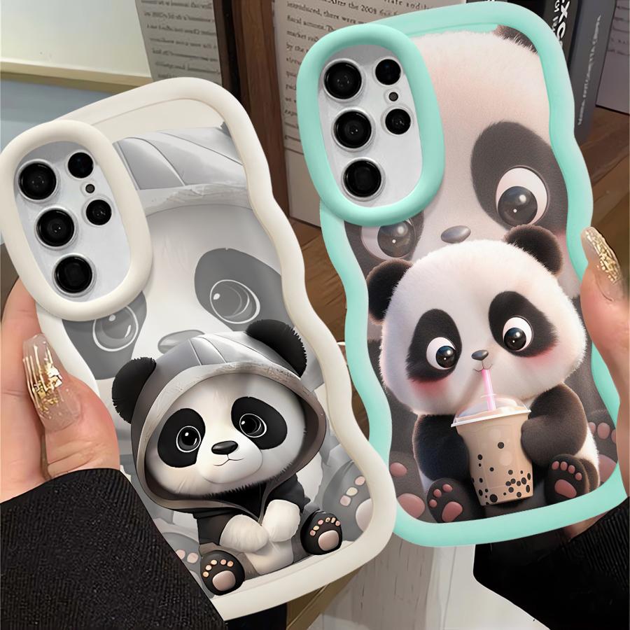 Cute Panda Case for Samsung Galaxy S25 S22 Ultra A26 S23 Plus S21 S20 FE S24 A25 Soft Phone Cover A55 A35 A54 A24 A36 A34