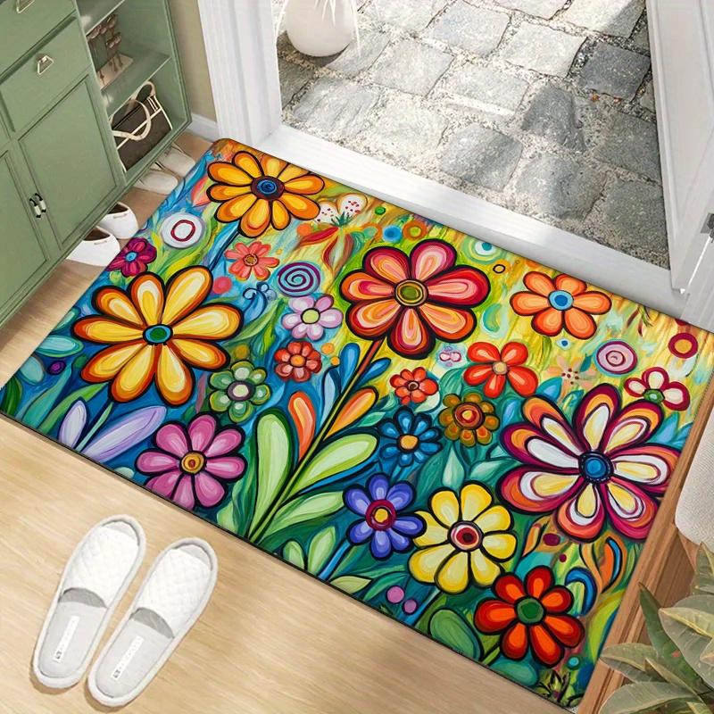 

1pc Vintage Colorful Floral Pattern Soft Thick Flannel Sponge Mat - 0.47inch, Non-Slip, Machine Washable, Fade-Resistant Floor A 40cm x 60cm