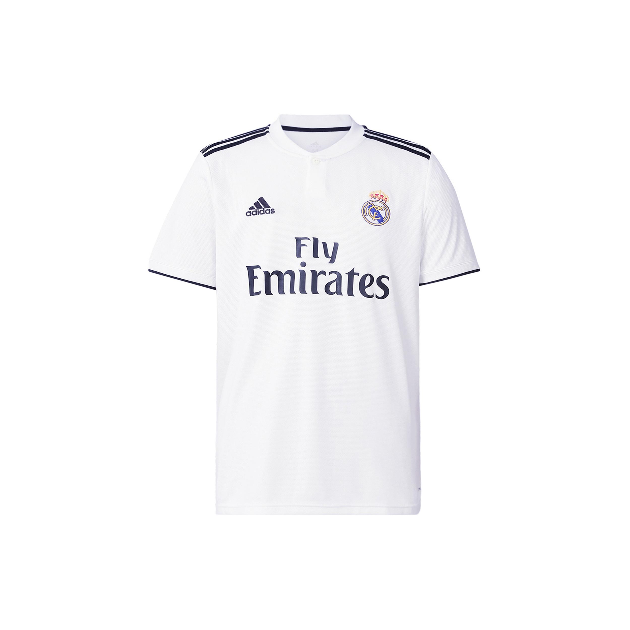 adidas real Madrid 18-19 Season Fan Edition Home Alphabet Logo Stripe Sports Soccer/Football Short Sleeve White Men s DH3372 XXXL