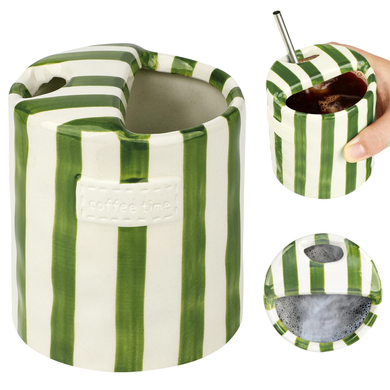

Novelty Ceramic Coffee Mug Designed to Look Like a Gift Box,10oz Retro Hand-Painted Ceramic Travel Mug,Striped Design,Microwave & Dishwasher Safe