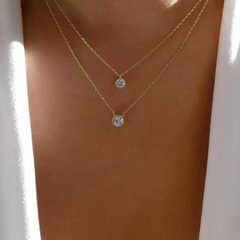 

Stacking necklaces, European, American autumn and winter jewelry, women s creative simplicity, electroplating small round diamonds, circle chain