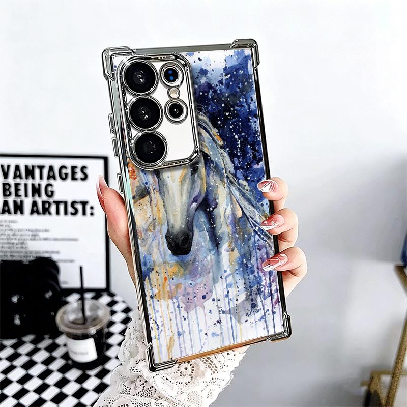 Oil Painting Horse Soft Phone Case For Samsung Galaxy S26 Ultra S25 Edge S24 FE S23 Plus S22 S21 + S20 Plating Anti-Fall Fundas