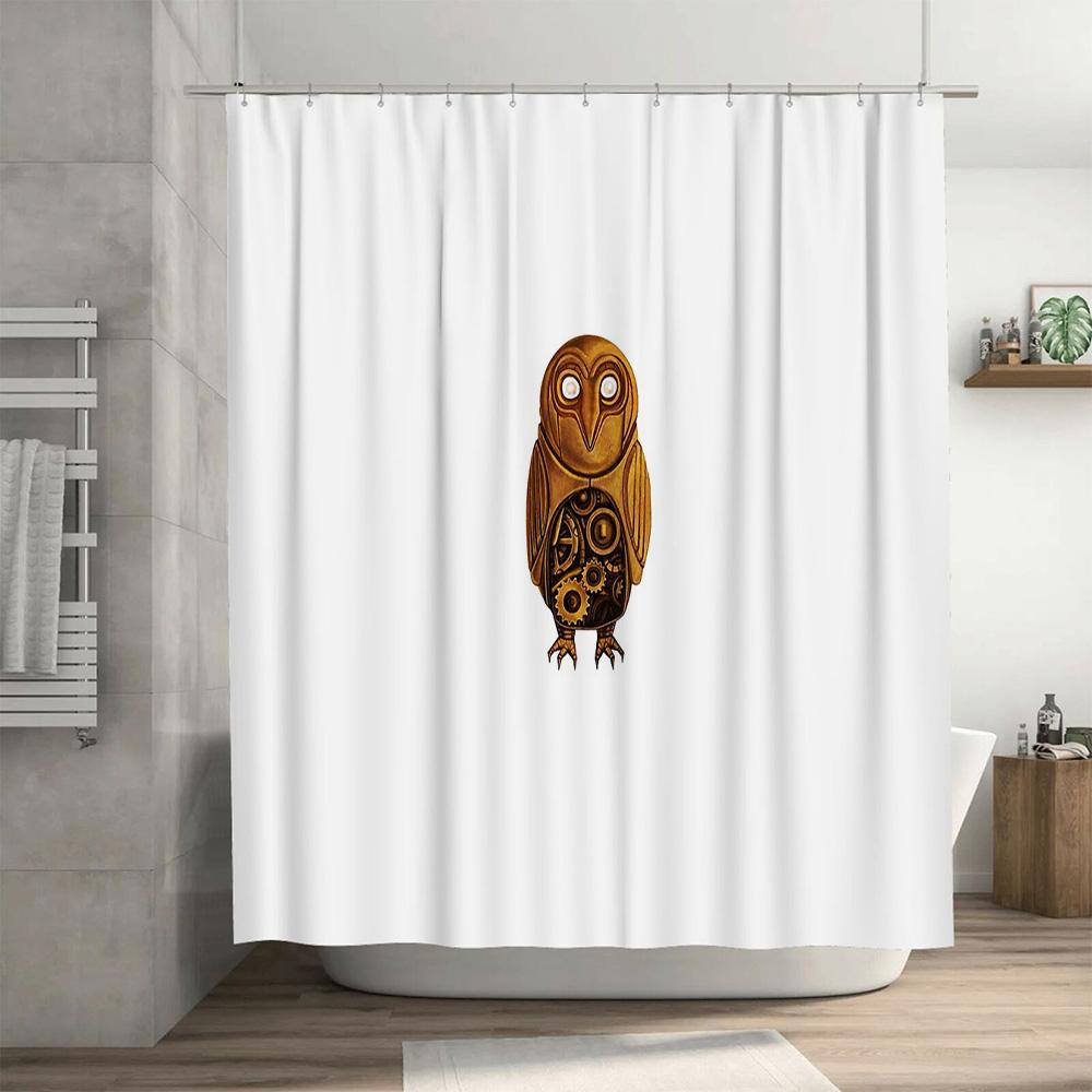 Rustic Owl Shower Curtain Farmhouse Bathroom Decor Nature Birds Patterned Fabric Backdrop Vintage Home Decor