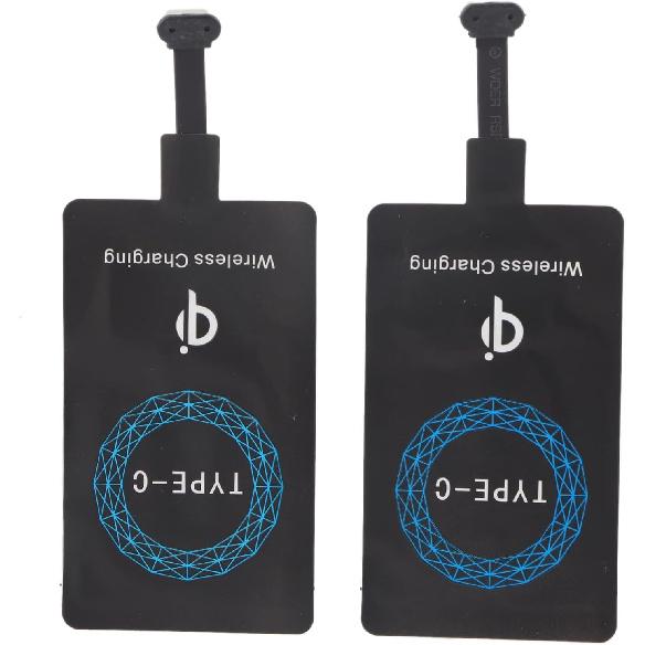 Wire Less Charging Receiver Type C, 2PCS Fast Wire Less Charger Self Adhesive Sticker Charging Receiver for Mobile Phone Android Device