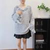 Three-dimensional flower hollow sequin loose knitted sweater top autumn and winter new splicing mesh sweater pullover women