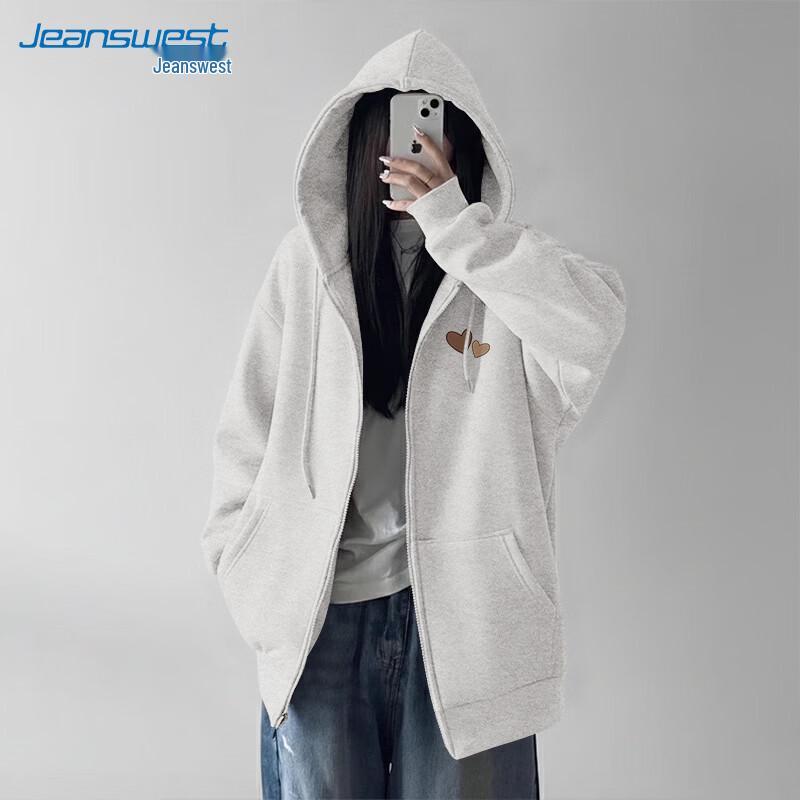 Jeanswest JR-33-221501-00053Z Unisex Loose Fit Hooded Sweatshirt with Heart Print 2XL