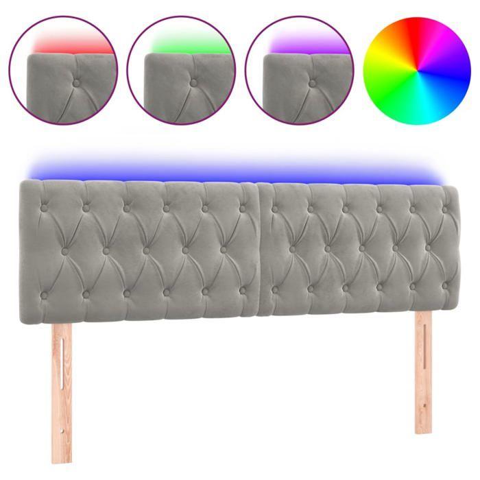 VidaXL Tête de Lit à LED Meuble de Chambre à Coucher Accessoire de Lit Double Tête de Cadre de Lit Intérieur Gris Clair 3121996