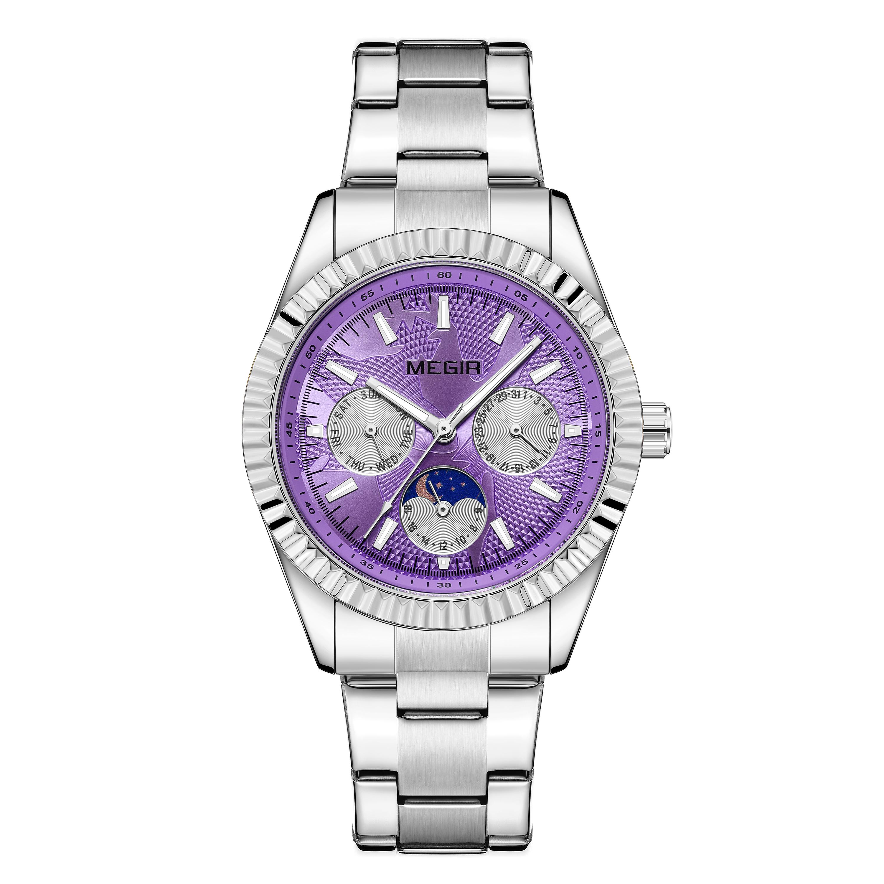 

MEGIR Men s Business Casual Watches Waterproof Luminous Man Sport Quartz Wristwatch Clock Calendar Week Display Relogio Masculino 1102 серебряный/фиолетовый