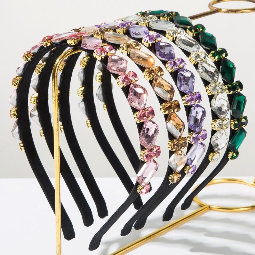 Glamorous Retro Rhinestone Headbands Elegant Narrow Crystal Hairbands Sparkling Hair Hoop for Women