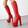 Plus Size Super High Platform Patent Leather Zipper Slip-On Sexy Women's Knee High Boots Microfiber Matte Upper Fashion Boots