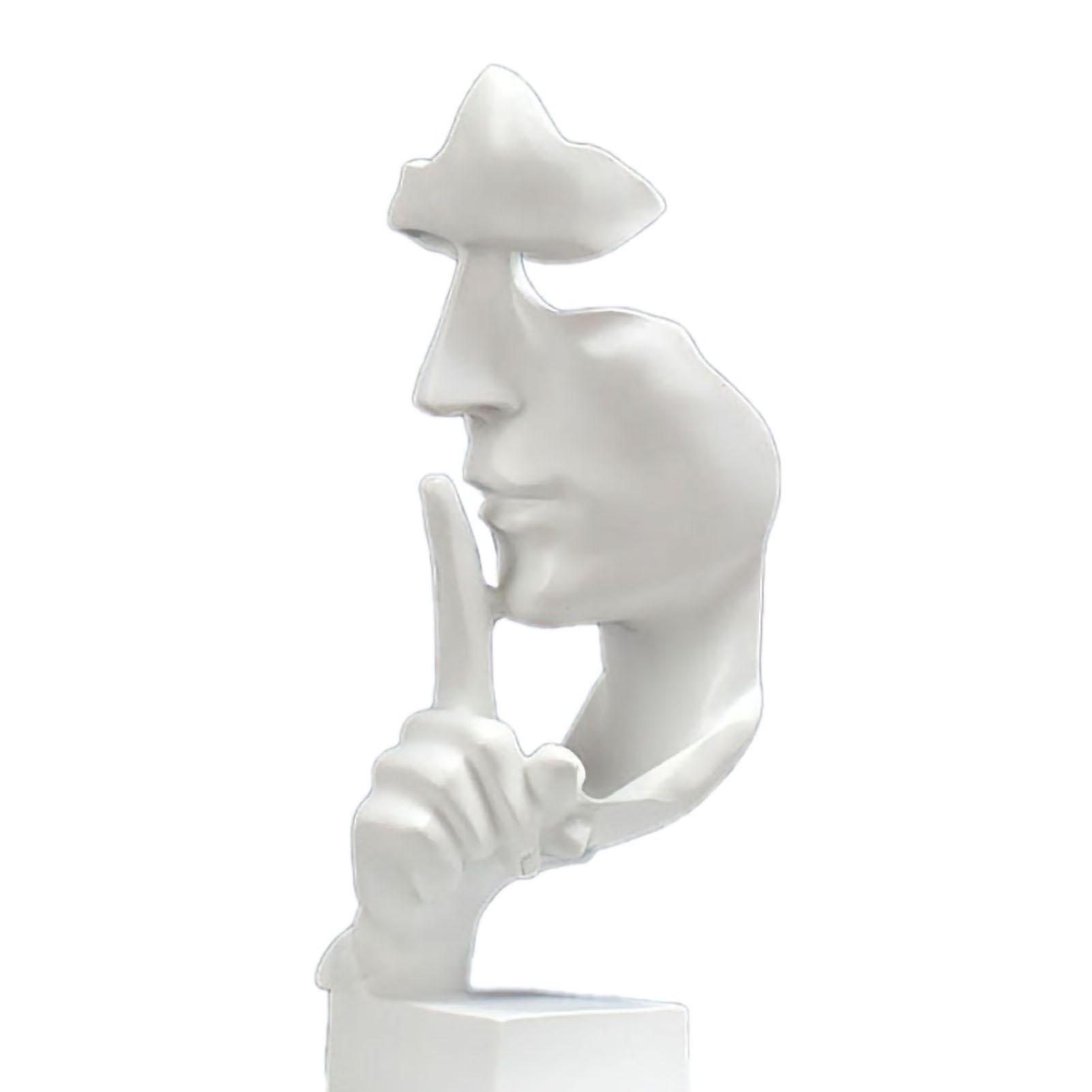 Статуя мыслителя Яркая форма Компактная синтетическая смола Привлекательная декоративная статуэтка Silence Is Golden белый