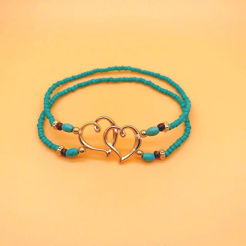 1 Stück Neue Böhmische Seestern Muschel Perlen Fußkettchen Für Frauen Doppeltes Herz Perlen Bein Kette Sommer Strandparty Barfuß Sandale Schmuck