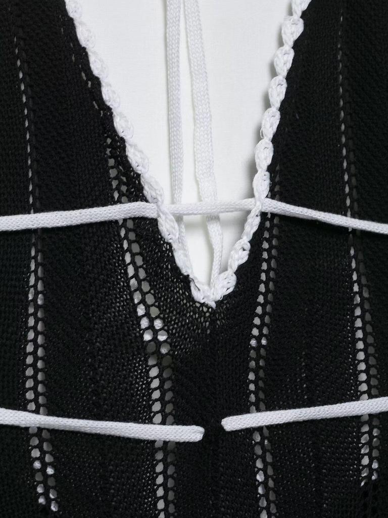 Rochie de primăvară 2025 pentru femei, stil european și american, bloc de culoare, decolteu adânc în V, fără spate, cu șireturi, semi-transparentă